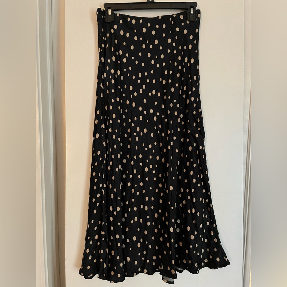 H&M Satin Slip Skirt Polka Dot A Line Elastic Waist Black/Tan Polka Dot